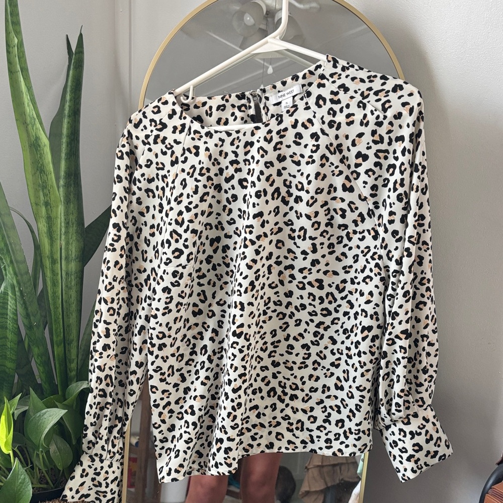 Nine West Black and White Animal Print Blouse